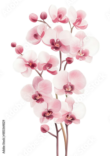 Wallpaper Mural Watercolor painting isolated on transparent background of pink orchid flowers with buds, showcasing the delicate details of the petals and the elegant composition Torontodigital.ca