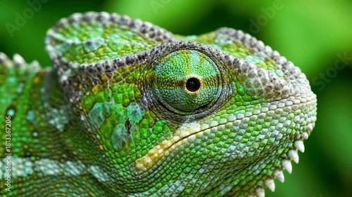 Detailed shot of the chameleon's prehensile tail coiling and uncoiling, demonstrating its grip and balance in its arboreal habitat. Focusing on the tactile interaction with a branch, revealing the?