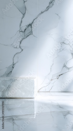 Elegant White Marble Surface With Natural Light Shadows And Reflections