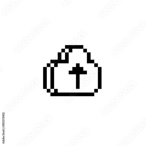 Pixel art cloud icon with a small cross in the center, designed in a clean black-and-white style. Simple retro interface element suitable for games, apps, UI menus, and classic 8-bit themed projects.
