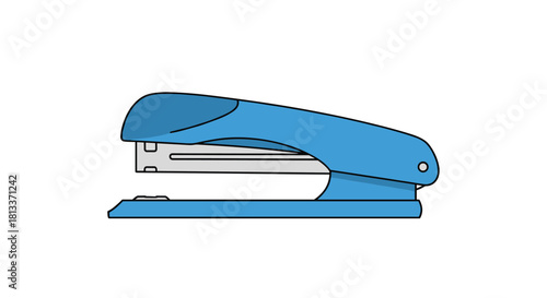 A blue stapler shown from the side on a white background.