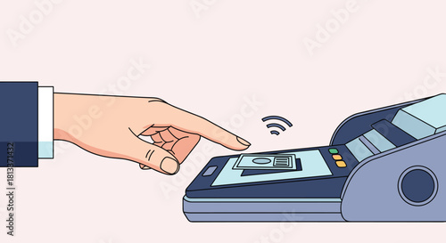 Person making a contactless payment using a smartphone and a payment terminal.