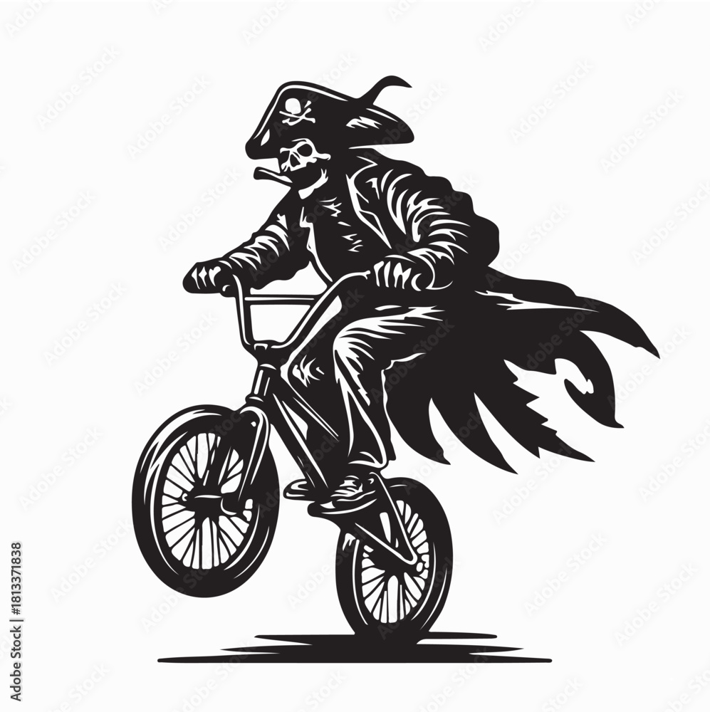 Naklejka premium Pirate Skull Riding BMX Bike Vector Illustration isolated on white background