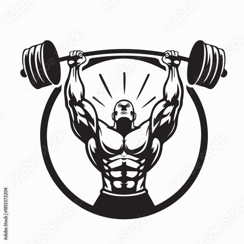 Strongman Lifting Heavy Weight Vector Logo on white background