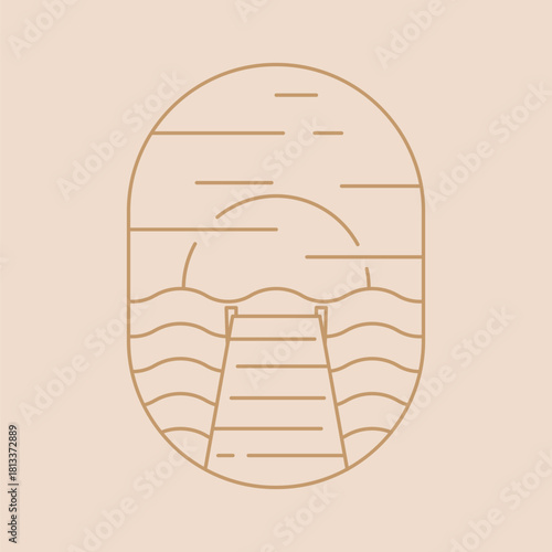 vintage wooden dock pier retro vector illustration logo symbol background icon design