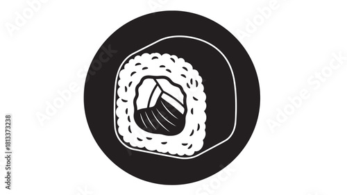 Sushi roll icon minimalist vector illustration of Japanese cuisine isolated on white background