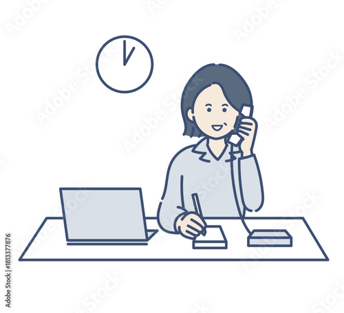電話対応をする40代女性のイラスト