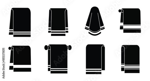 Collection of folded towels in black and white vector illustration