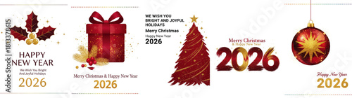 Festive Christmas and New Year Greeting Cards Collection: Merry Holiday Vector Illustration Concepts for Seasonal Party Invitations, Website Banners, Social Media Graphics and Marketing Materials