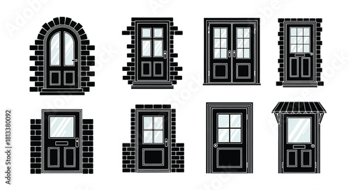 Collection of various black and white door and window frame designs