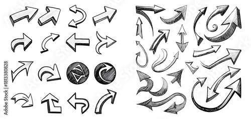 Diverse Hand-Drawn Arrow Designs for Creative Direction and Navigation, Isolated on Transparent Background