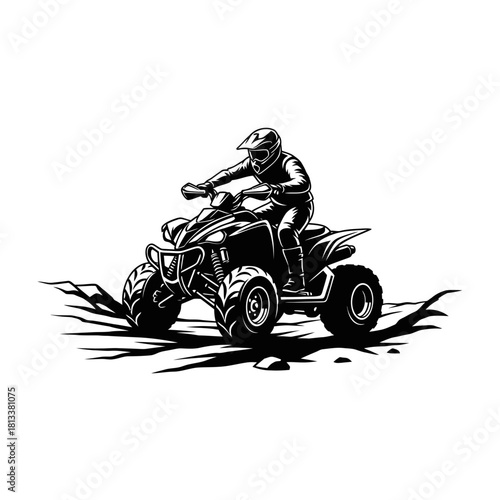 Dynamic Off Road Terrain Rider Black and White Stock Graphic Extreme Motorcycling Concept