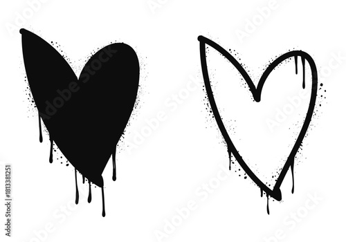Spray painted graffiti heart sign in black over white. Love heart drip symbol. isolated on white background. vector illustration