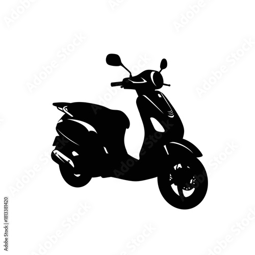 Iconic Black Classic Motorcycle Silhouette Retro Street Bike Stock Photo White Background