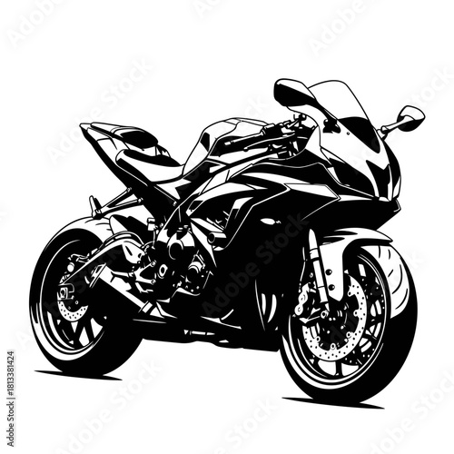 High Performance Black and White Sport Motorcycle Vector Illustration Racing Silhouette Graphic