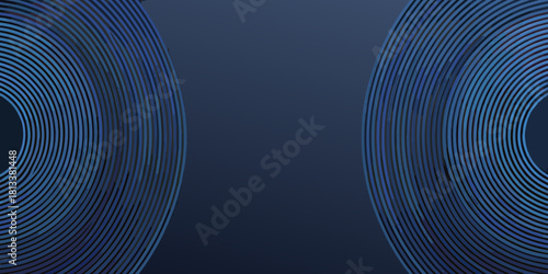Abstract blue concentric circles on a dark blue background with copy space