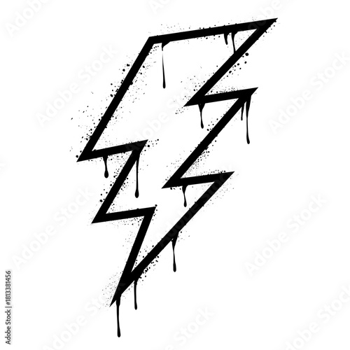 Spray painted graffiti Electric lightning flash, Lightning bolt in black over white. Drops of sprayed thunder bolt symbol. isolated on white background. vector illustration
