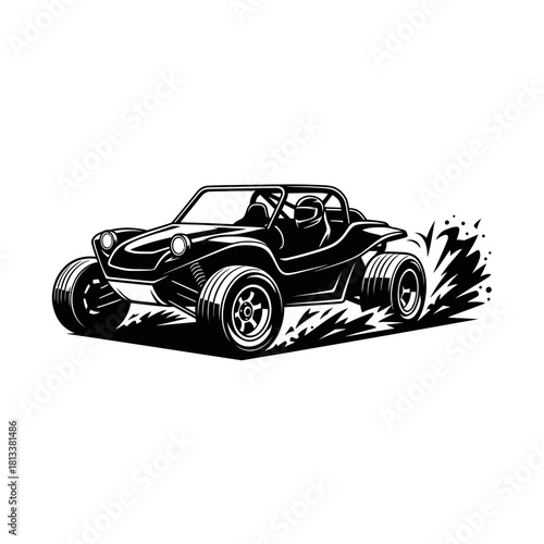 Dynamic Black Off Road Dune Buggy Driving on Sandy Terrain with Speed Effects Action