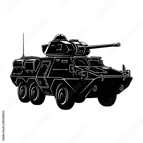 Technical BMP Infantry Fighting Vehicle Side Profile Line Art Black and White Vector Artwork