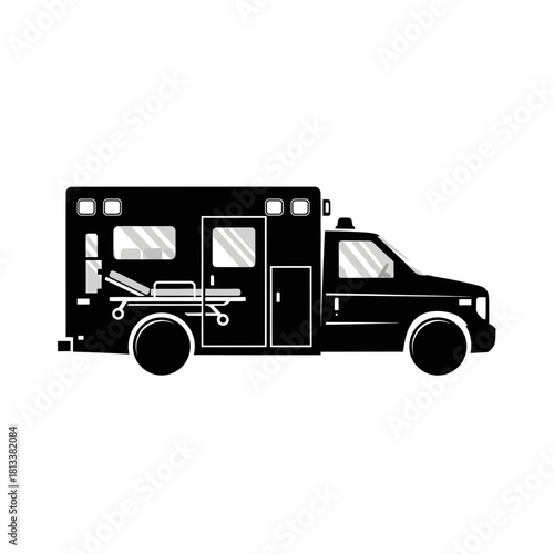Detailed High Res Black Ambulance Medical Transport Vehicle Stretcher Emergency Response