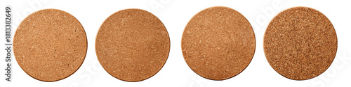 Natural cork coasters isolated on transparent background