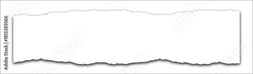 White torn paper strip with ripped edges and soft shadow isolated on white background blank abstract banner texture with copy space for text message or promotion