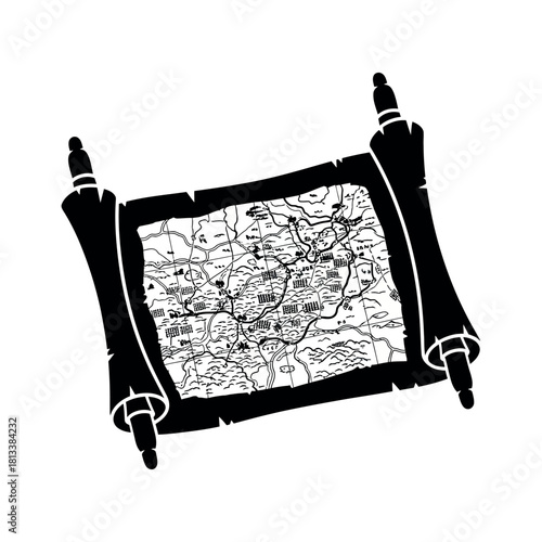 Ancient Scroll Map with Detailed Cartography.