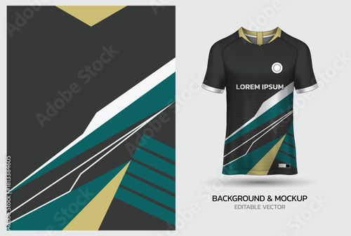 Sharp Geometric Lines Sport Jersey Design with Teal, Black, and Gold Accents