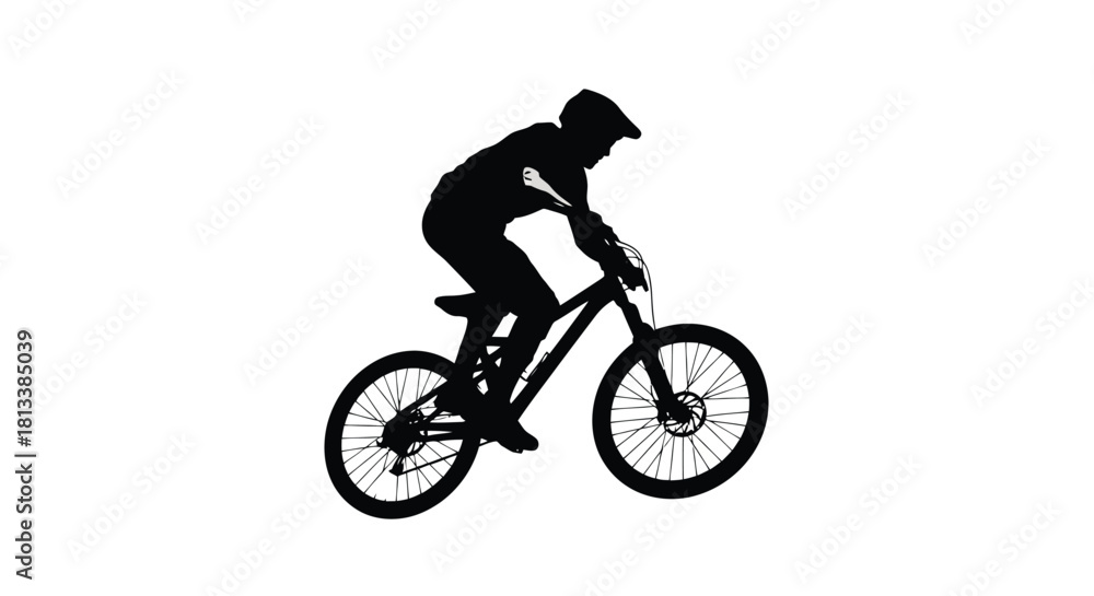 Obraz premium Mountain Biker Silhouette Vector Illustration