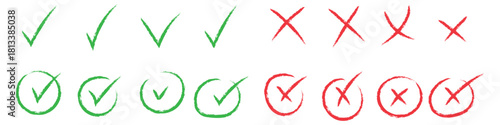 Check, cross marks doodle icon vector. Vote, yes, no, checkbox, checklist, tick and cross symbol. vector illustration.