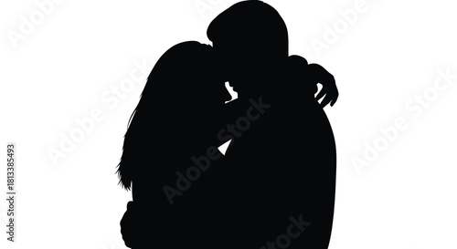 Abstract geometric shapes and lines in a dynamic composition with a silhouette element