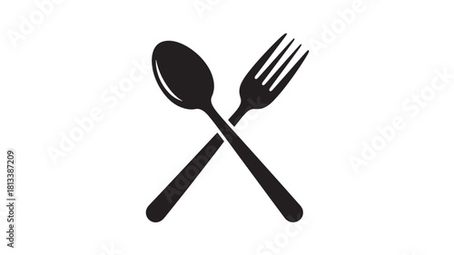 Crossed spoon and fork icon simple flat vector illustration isolated on white background for restaurant or food related design