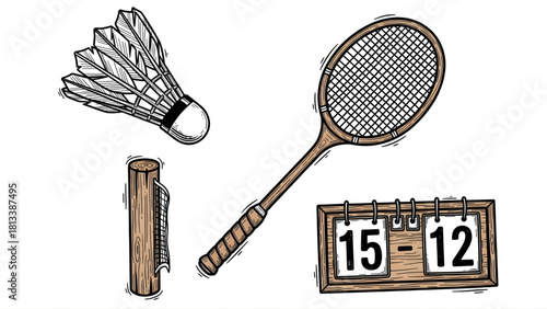 Badminton Set Shuttlecock, Racket, Scoreboard and Post - Essential Sports Equipment for Play