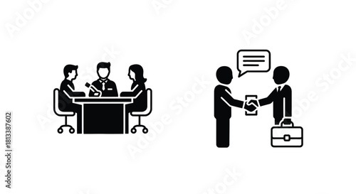 Business meeting and negotiation with a handshake deal closing icon set
