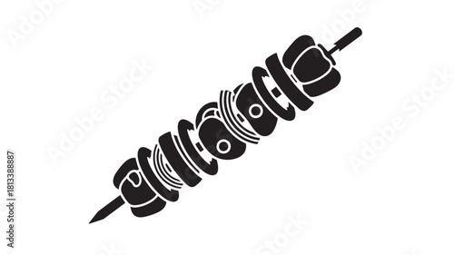Black and white skewer illustration featuring vegetables and meat perfect for restaurant menus and culinary designs