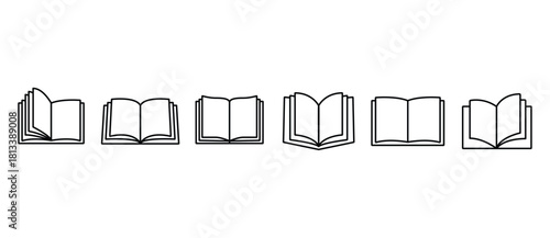 Book icons set in thin line style, Open books icon set, isolated on transparent background, vector illustration. Editable strokes.