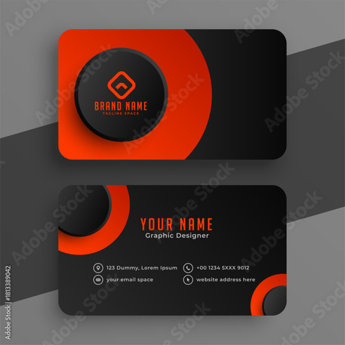 red and dark black business card template with circular shape design
