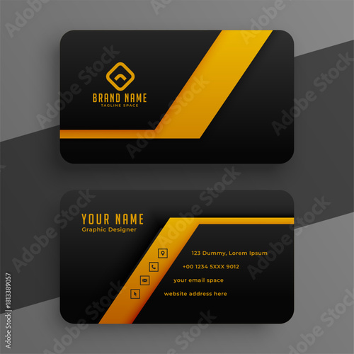 modern style dark black name card template with golden  geometric design