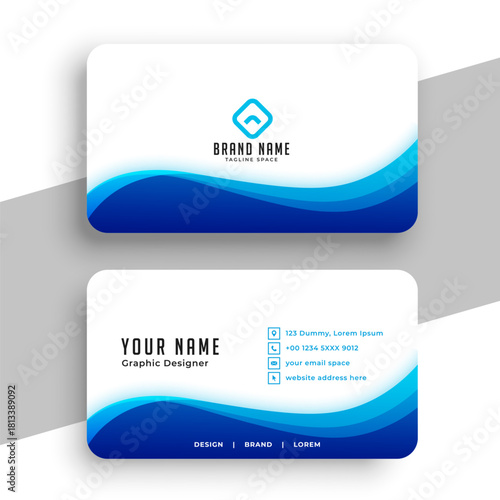 simple white visiting card template in modern style with blue wave design