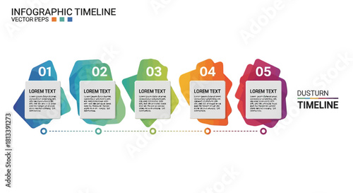 Colorful 5 Step Business Infographic Timeline Diagram Template