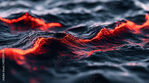 Wallpaper Mural Choppy dark waves crest with intense glowing red-orange light, creating a surreal effect Torontodigital.ca