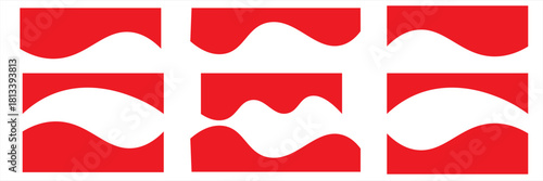 Collection of wavy Red decorative border for web design element vector. Website divider border vector illustration. Collection of dividers shape red templates.Red curve top headline. banner header