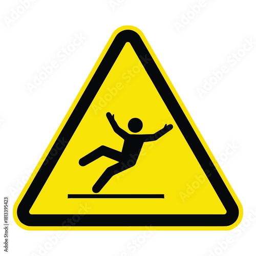 Warning sign for slippery surface and falling person