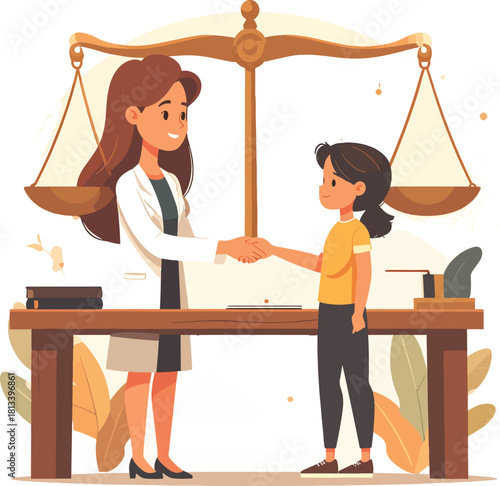 Legal Representative Shaking Hands With Child Client Offering Trust and Support