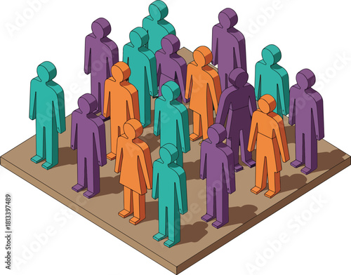 Abstract illustration of a diverse group of people in a grid formation, representing community and teamwork