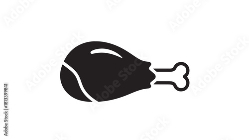 Black and white chicken leg icon simple flat vector glyph isolated on white background