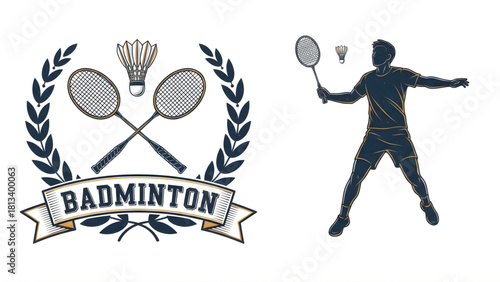 Badminton Logo and Silhouette Design Elements for Sport and Activity Enthusiasts