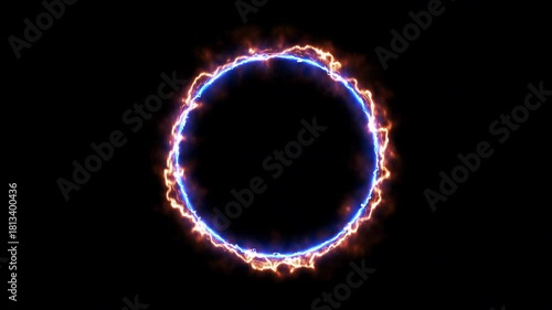 Dynamic Glowing Circle of Blue and Orange Electric Energy Against a Dark Background