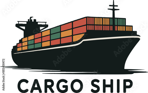 Container cargo ship illustration for transportation import export and logistics company