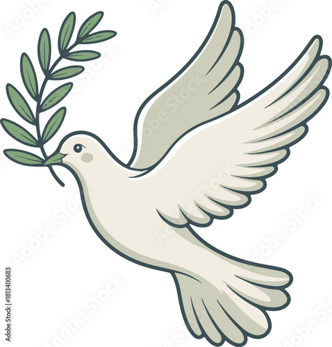 Dove carrying olive branch symbol of peace and hope for new beginnings faith